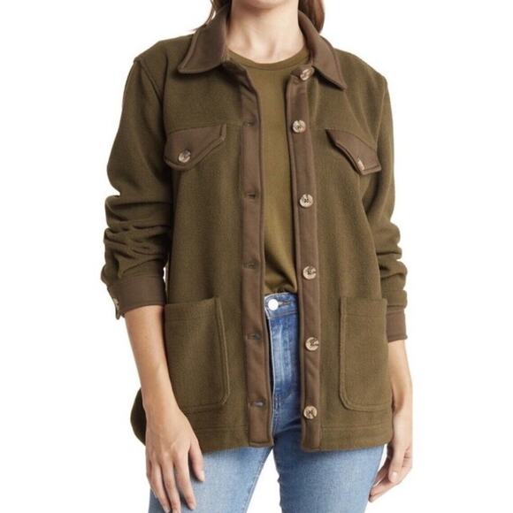 Blank NYC Shacket Women Olive Fleece Plush Jacket size medium - Picture 3 of 8
